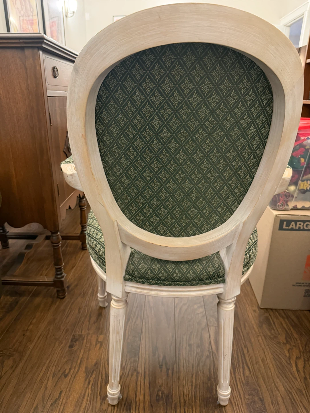 Carved Accent Chair with Green Damask Upholstery - photo 4