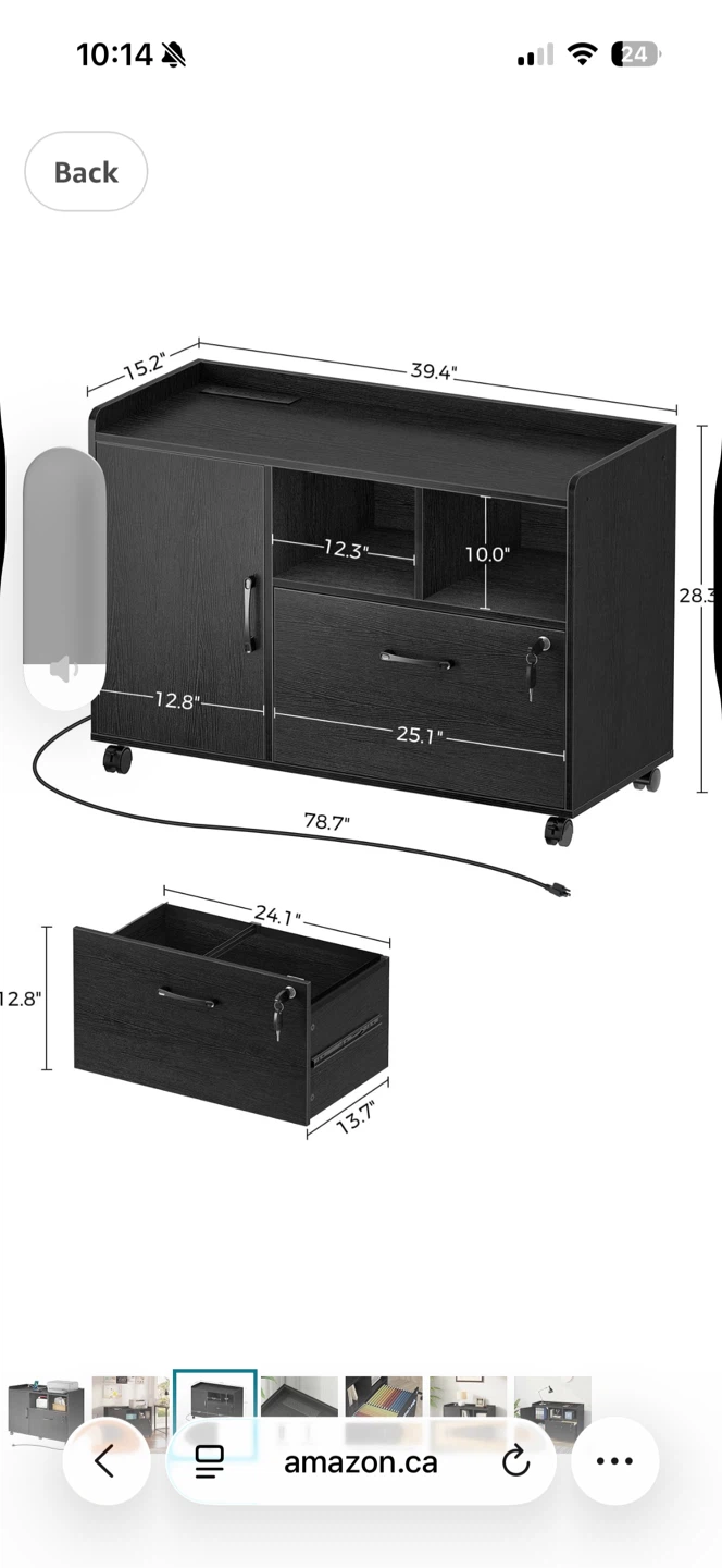 Black Rolling File Cabinet with Lock - photo 2