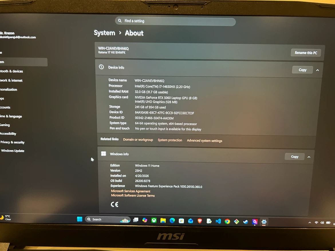 MSI Katana 17 GAMING LAPTOP RTX 5060 32 GB DDR5 RAM - photo 2