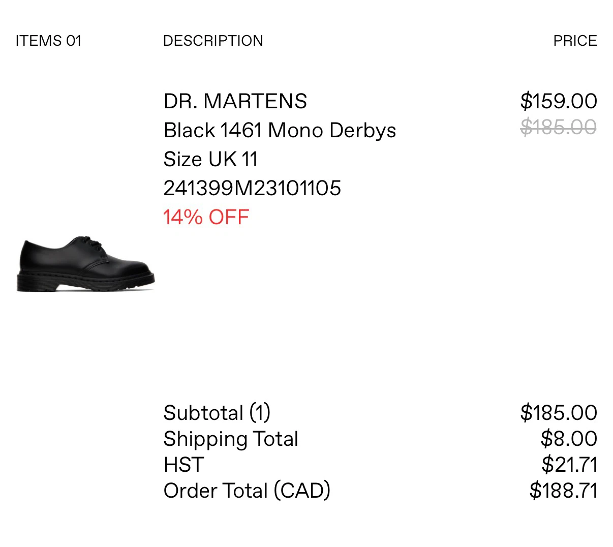 Dr Martens Black 1461 Mono Derbies UK 11 - photo 5
