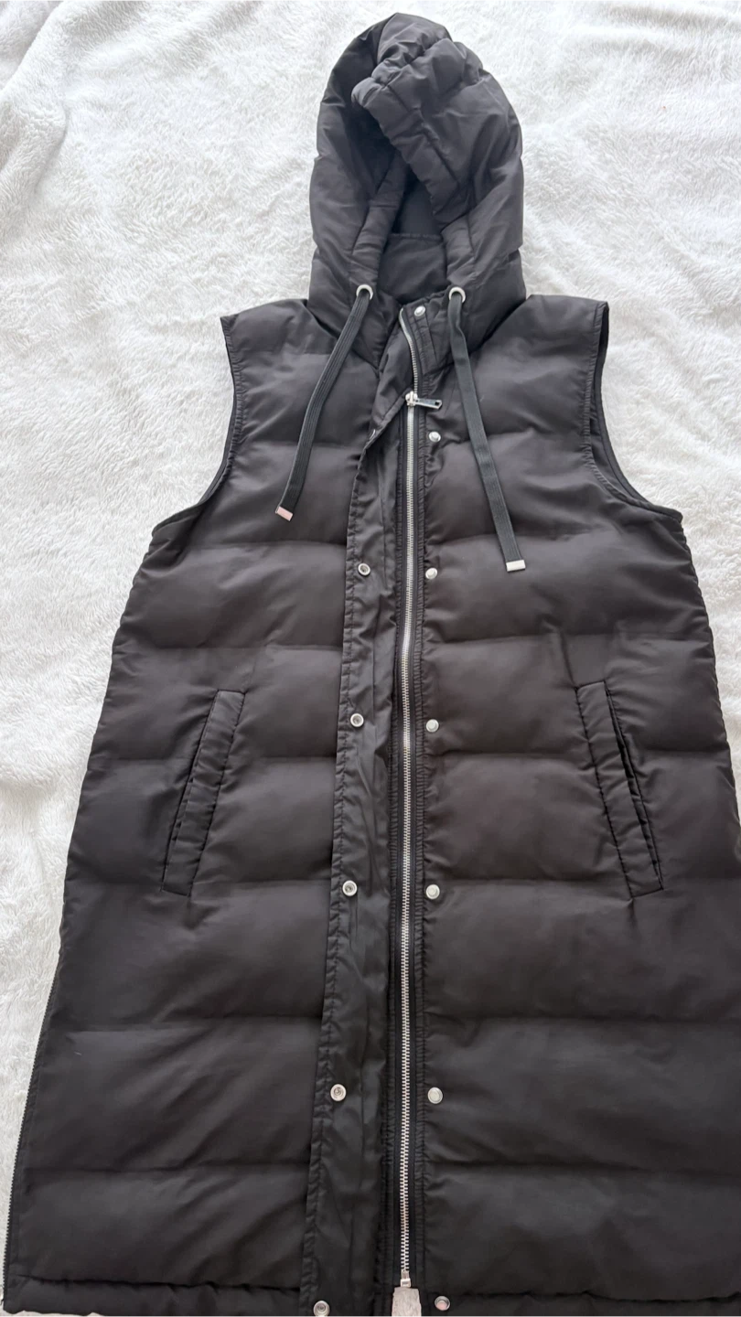 ZARA Black Puffer Vest with Hood