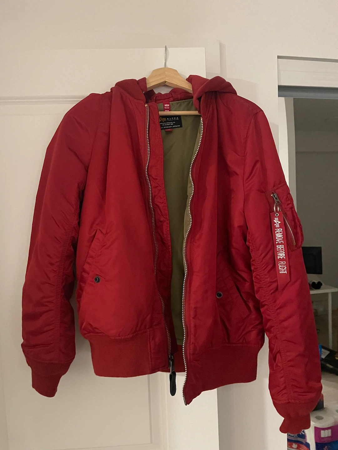 Alpha Industries Red Hooded Bomber Jacket