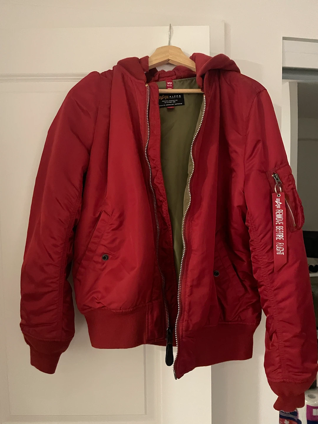 Alpha Industries Red Hooded Bomber Jacket - photo 2