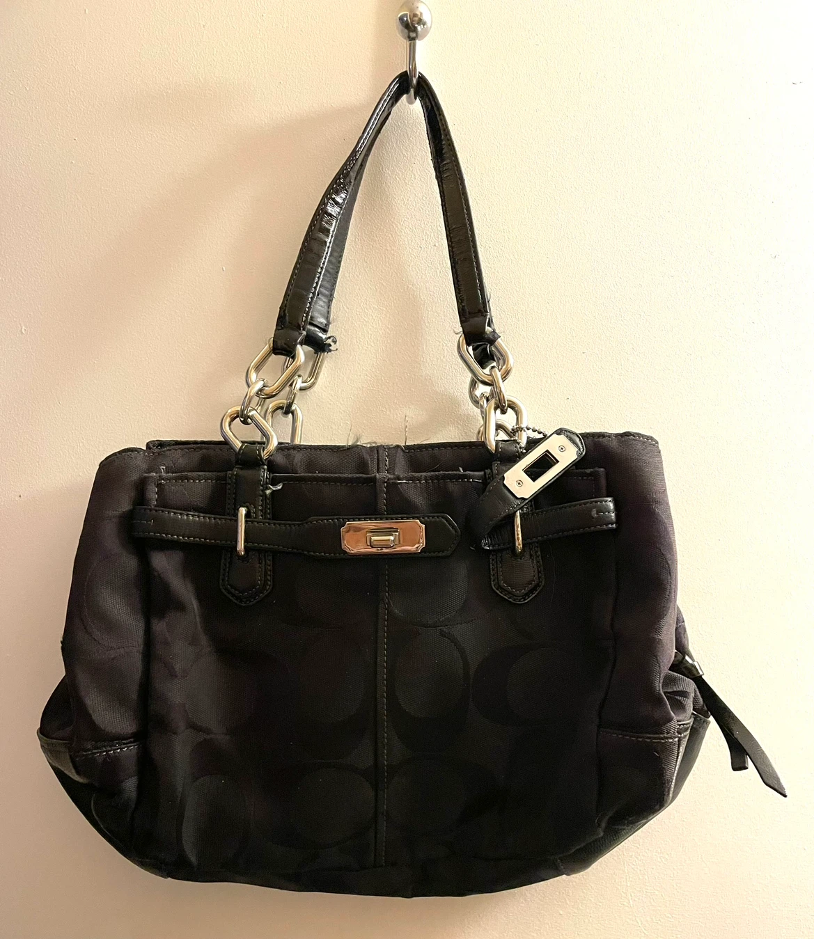Authentic Coach Signature Black Logo Handbag - Good Condition