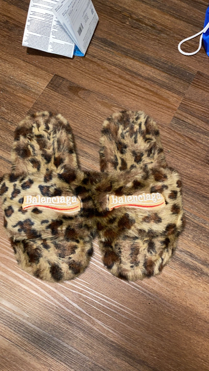 Balenciaga Leopard Print Fur Slides with Dust Bag - photo 2