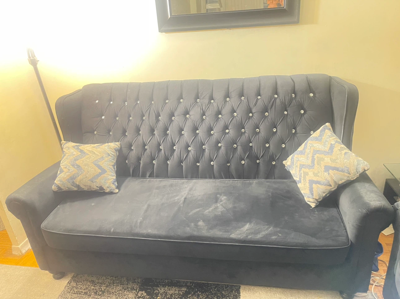 Black Velvet Tufted Sofa