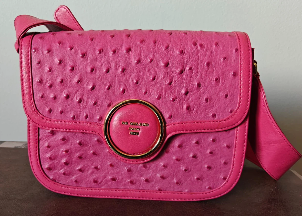 D.A. Milano Pink Ostrich Leather Crossbody Bag