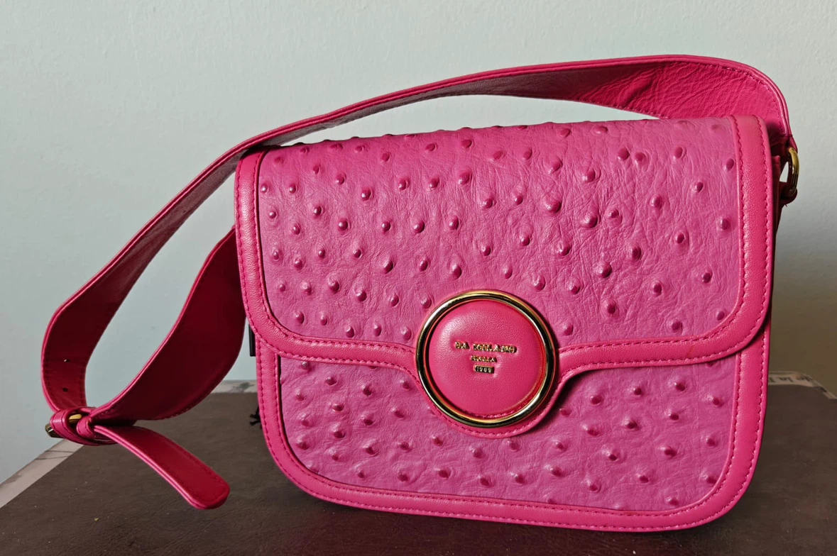 D.A. Milano Pink Ostrich Leather Crossbody Bag - photo 2