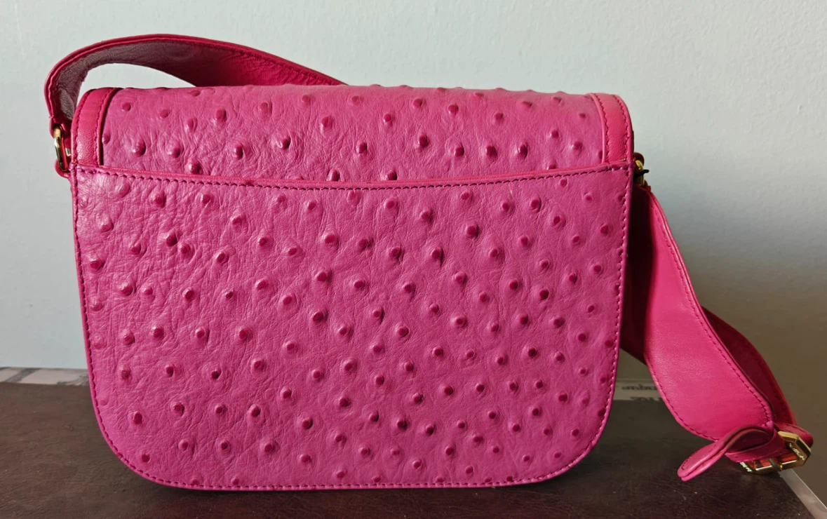 D.A. Milano Pink Ostrich Leather Crossbody Bag - photo 3