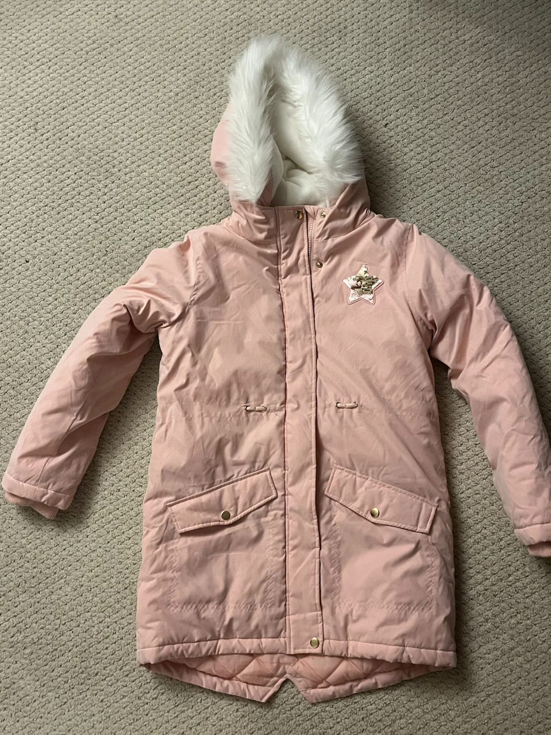 George pink parka jacket with faux fur hood