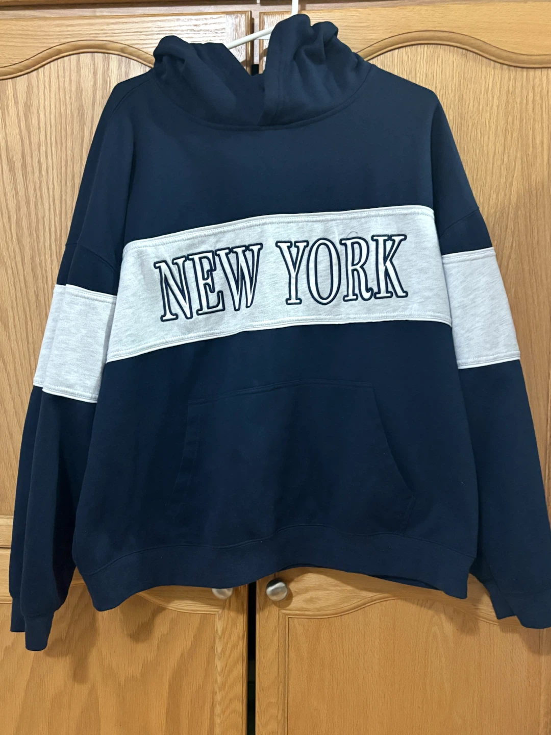 Navy New York Colour Block Hoodie