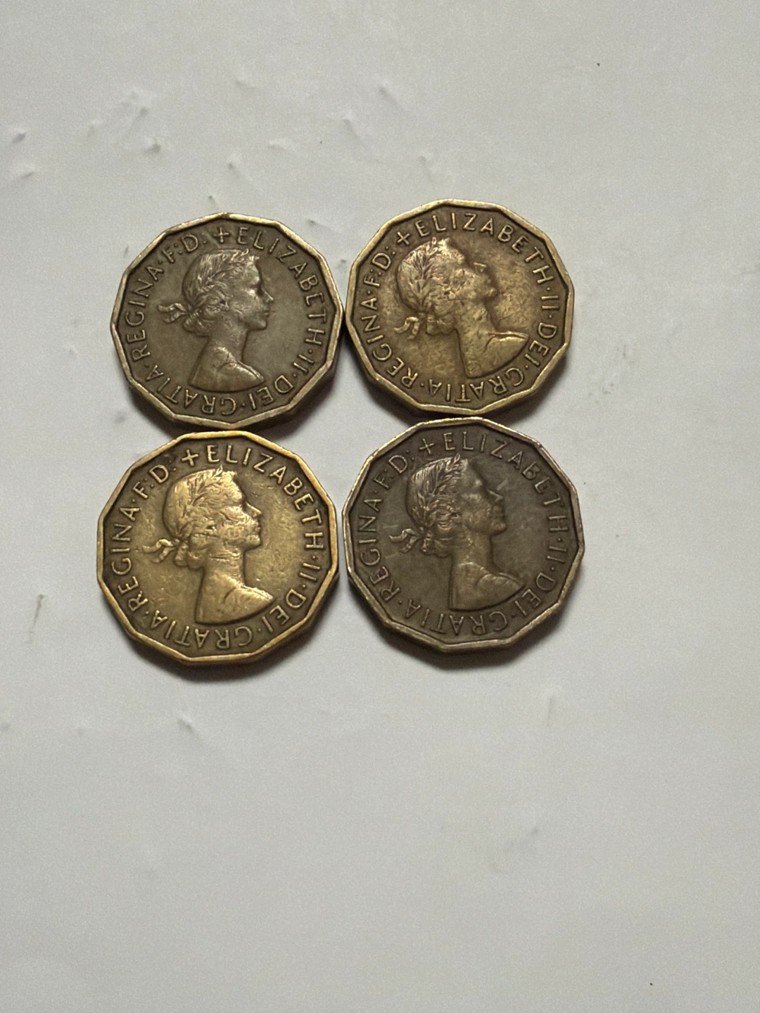 Four British Three Pence Coins - photo 2