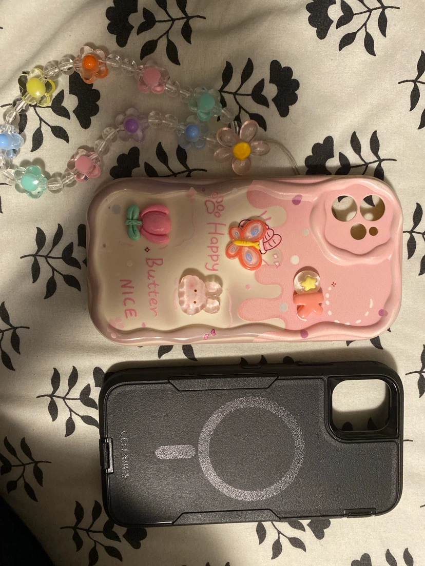 Pink Kawaii Phone Case with Flower Charm