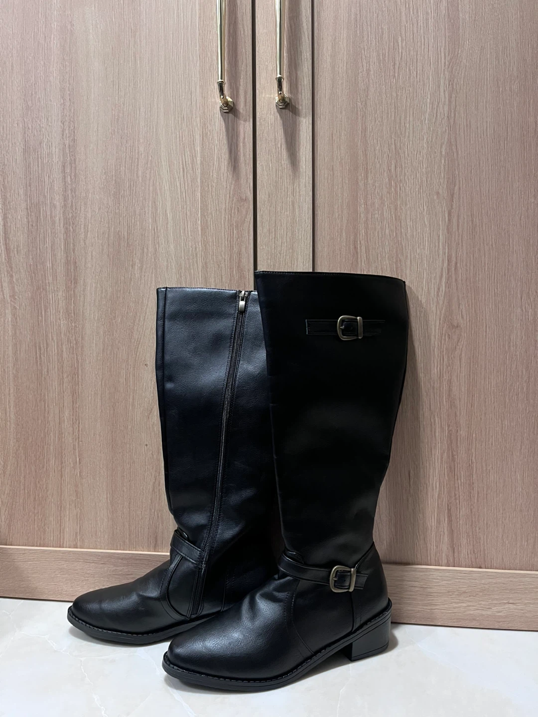 Black Tall Boots with Buckle Detail