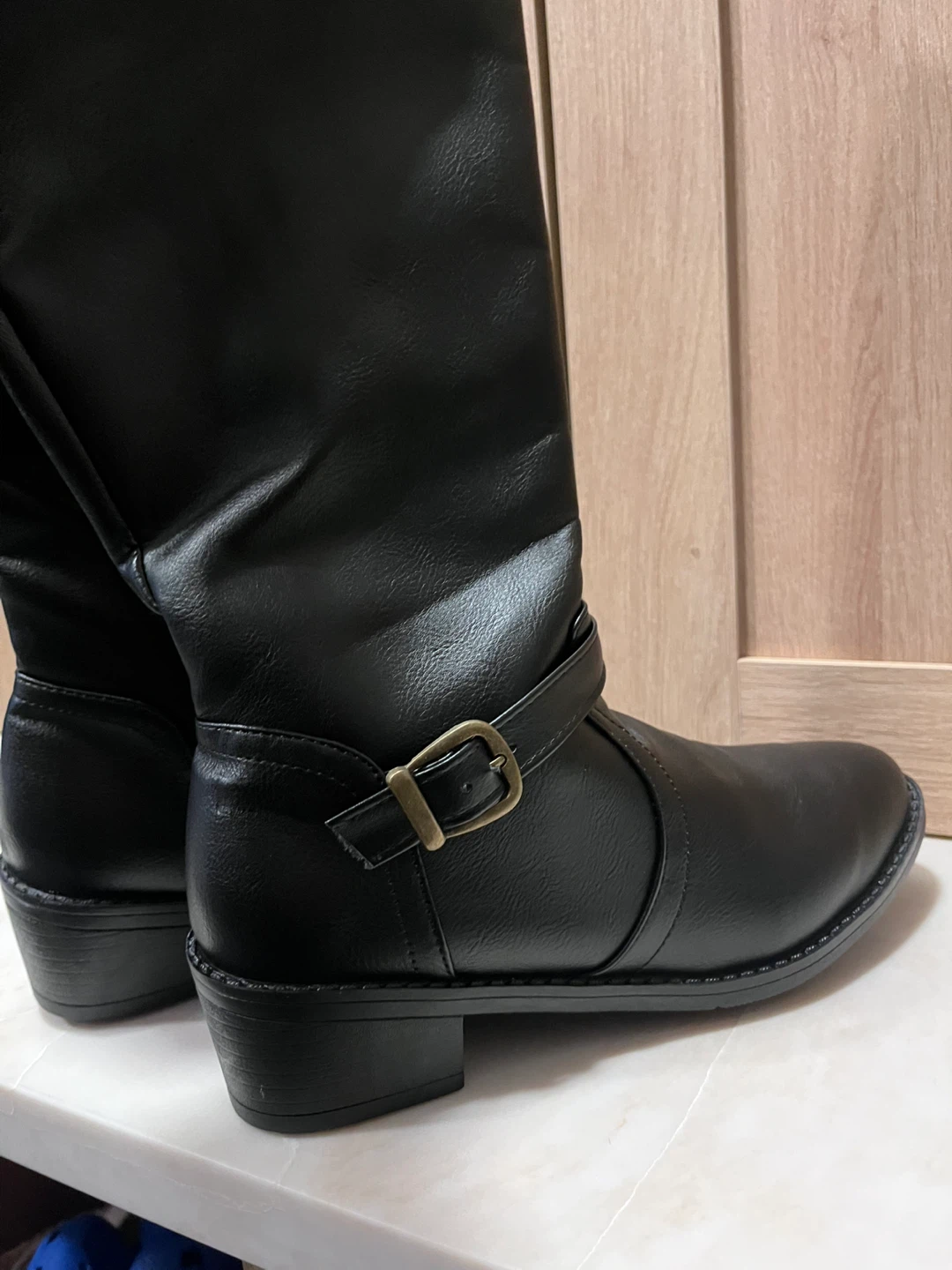 Black Tall Boots with Buckle Detail - photo 4