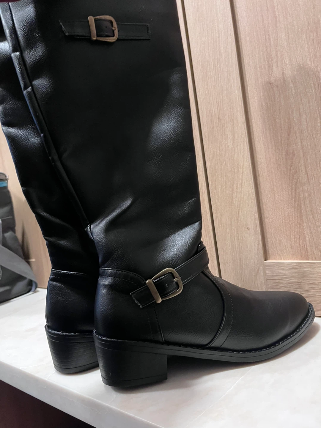 Black Tall Boots with Buckle Detail - photo 5