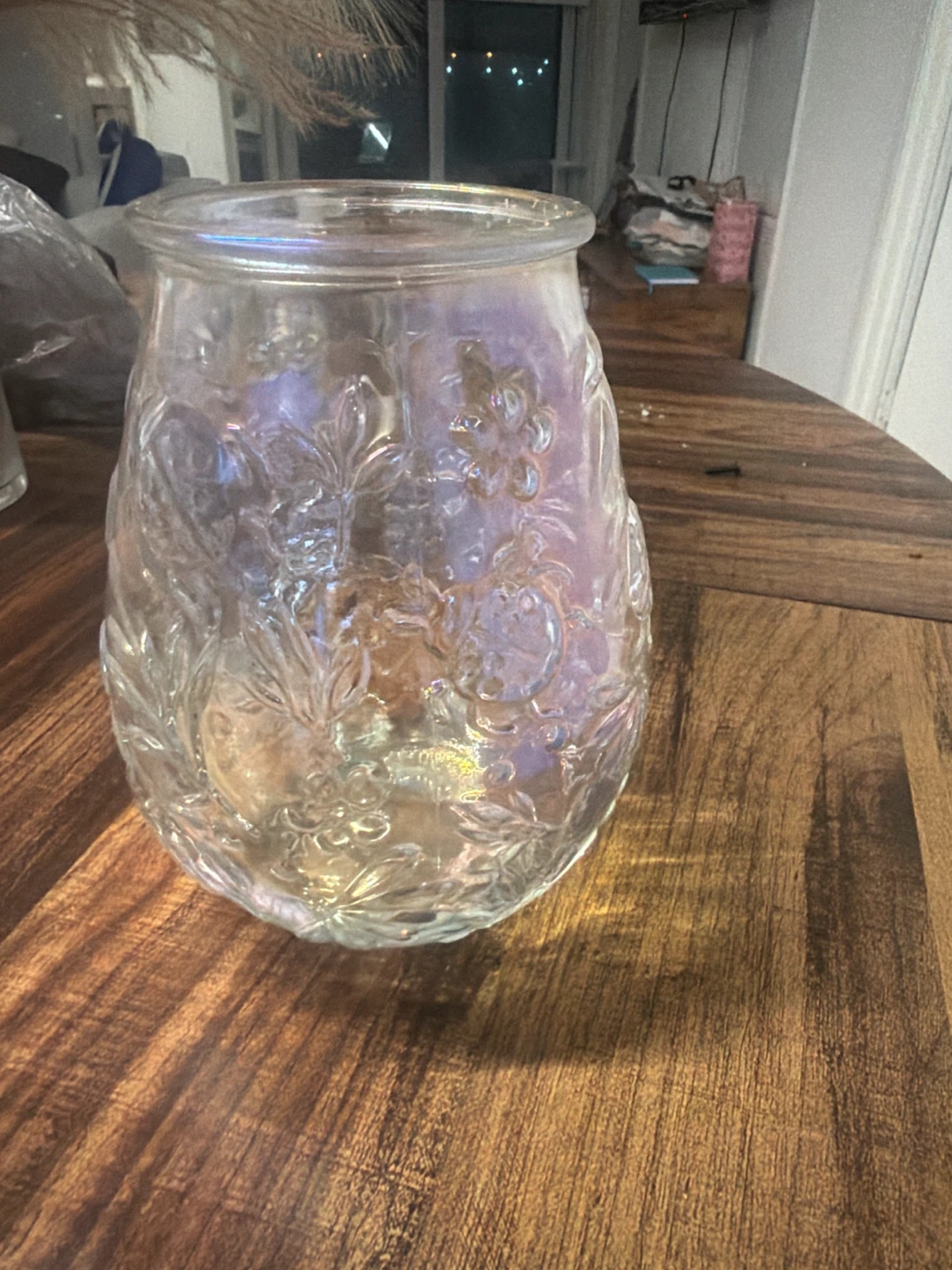 Glass Jar with Embossed Floral Design