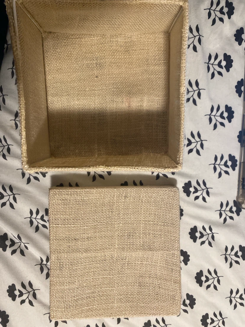 Burlap Storage Basket with Lid