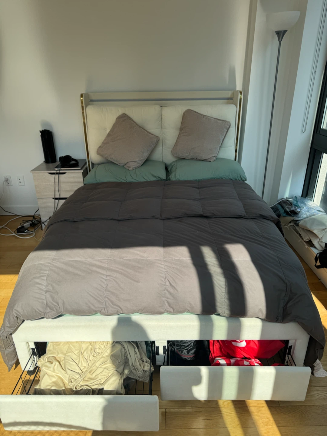 FULL size - White wood Bed Frame with Storage Drawers