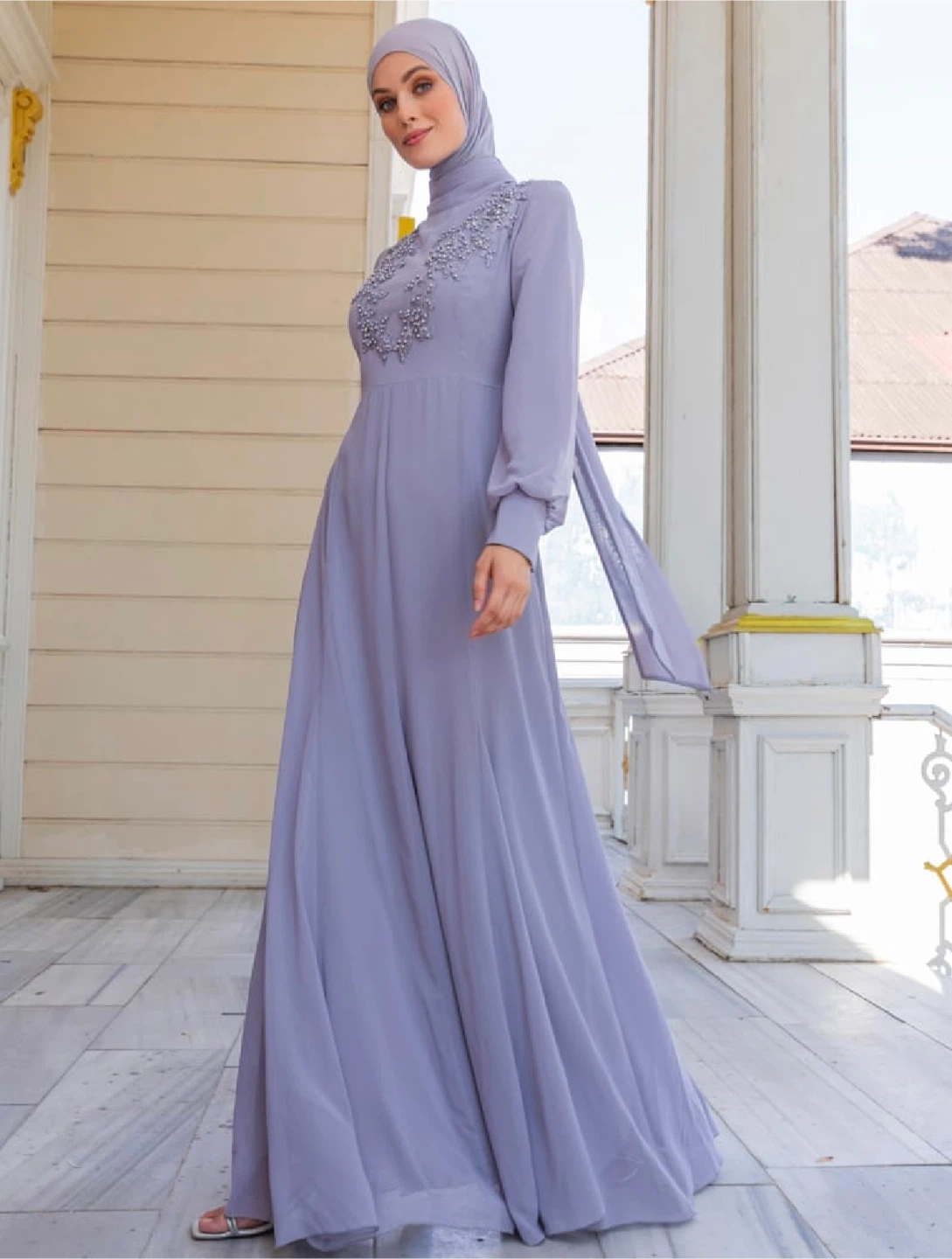 Lilac Long Sleeve Embellished Maxi Dress - photo 2