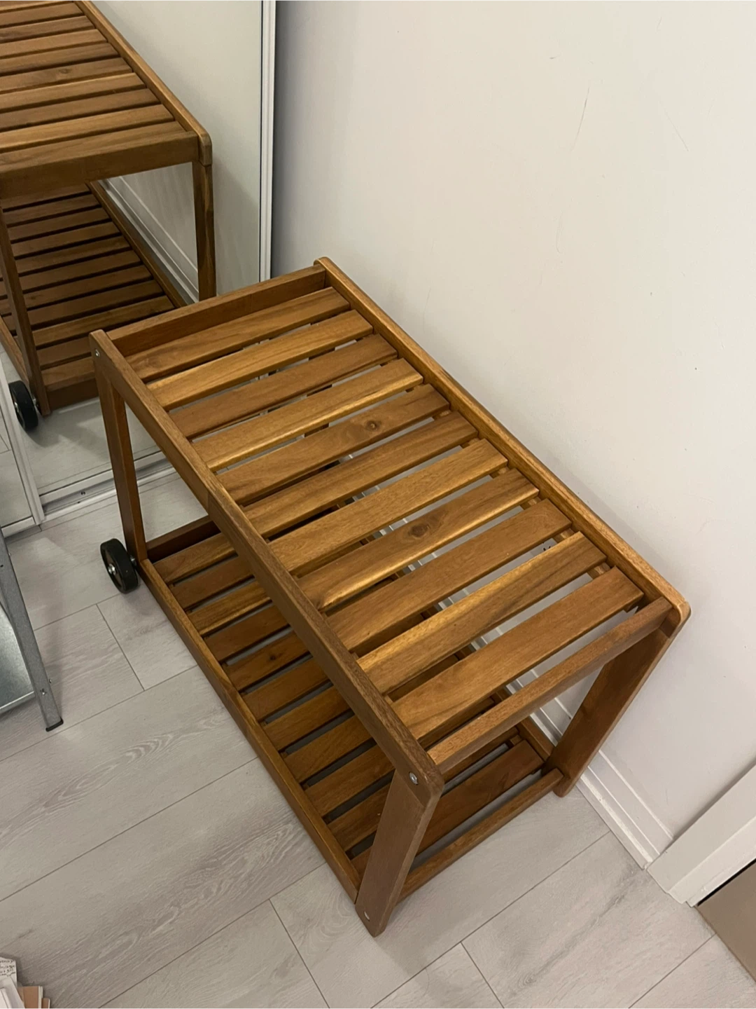 Ikea Wooden 2-Tier Shelf with Wheels