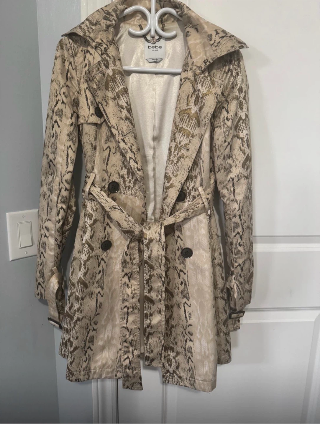 Bebe Snake Print Trench Coat