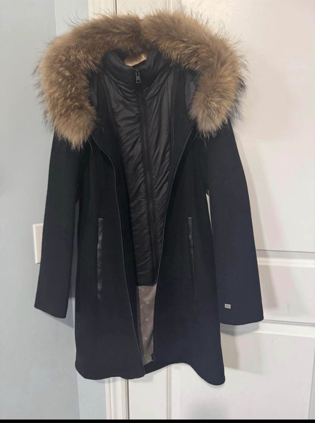 Soia & Kyo Womens Charlena Wool Coat - Racoon Fur