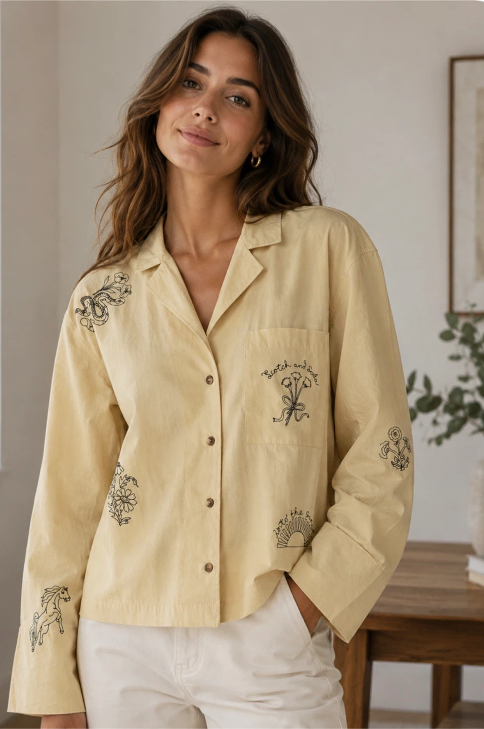 Scotch & Soda Chino pale yellow Embroidered Shirt - Size L