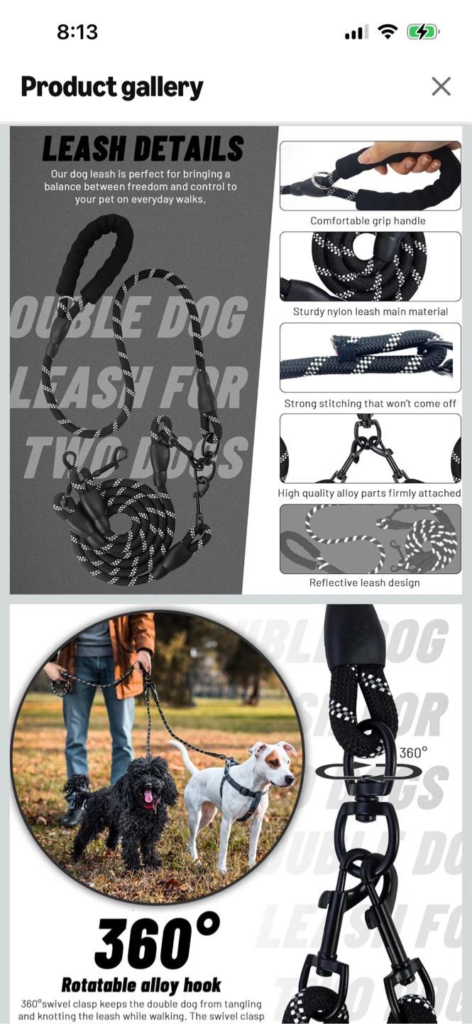 New-Double Dog Leash for Two Dogs - photo 5