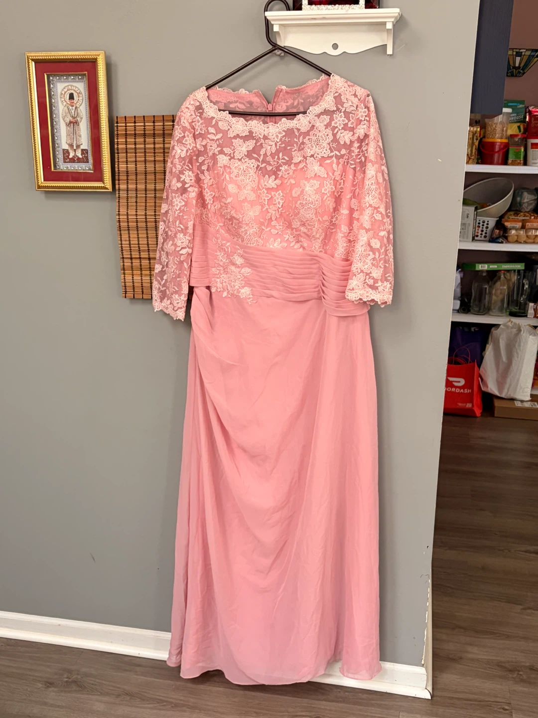Pink Lace Overlay Evening Gown Size 42