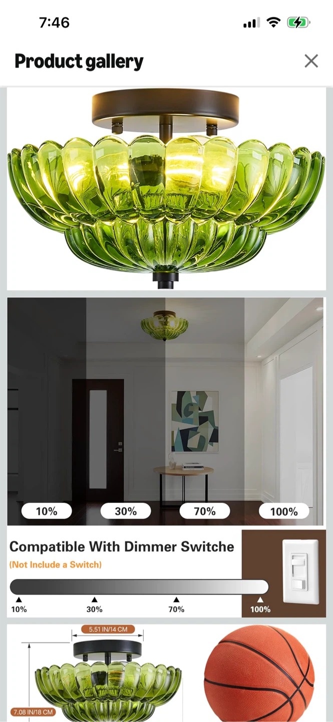 New-Green Glass Flush Mount Ceiling Light