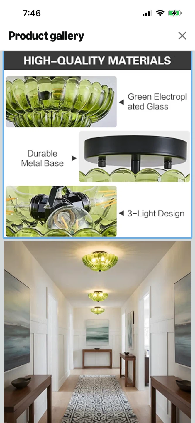 New-Green Glass Flush Mount Ceiling Light - photo 2