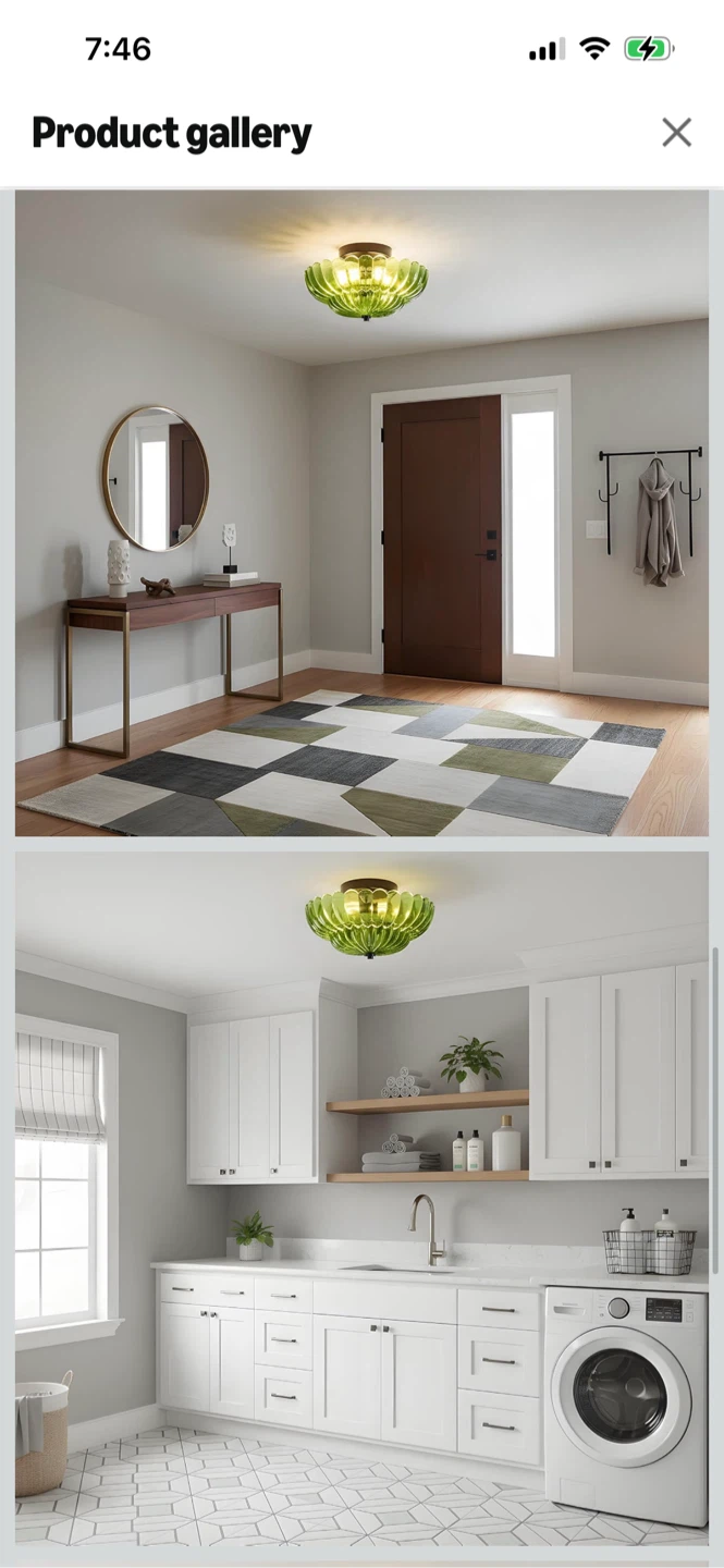 New-Green Glass Flush Mount Ceiling Light - photo 4