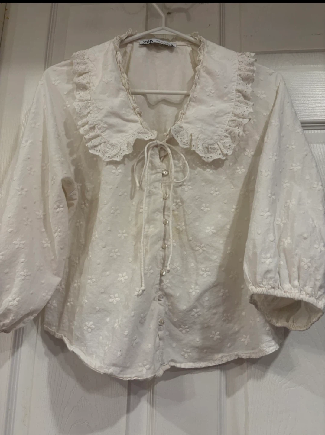 Cotton- White Eyelet Floral Blouse
