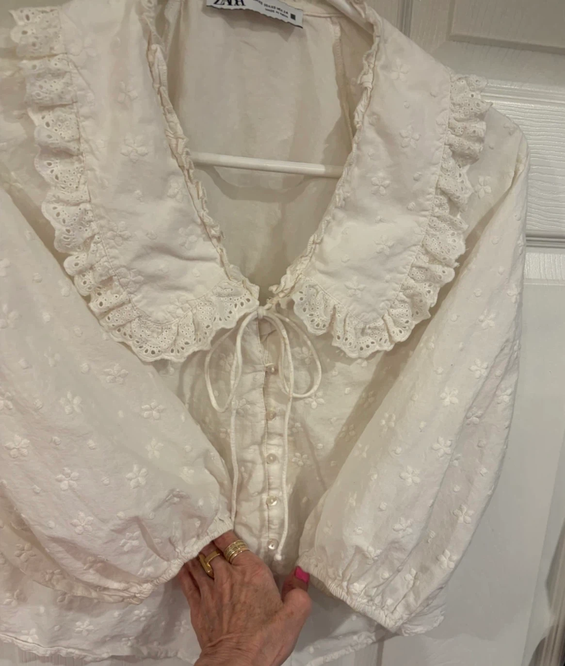 Cotton- White Eyelet Floral Blouse - photo 2