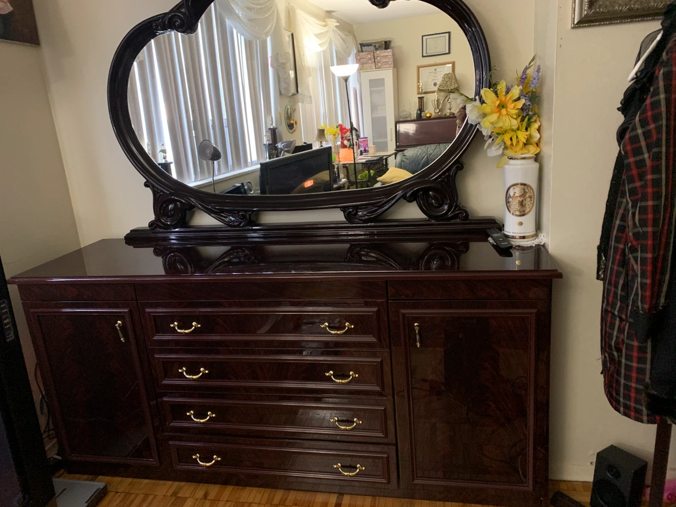 Dark Wood Dresser with Mirror