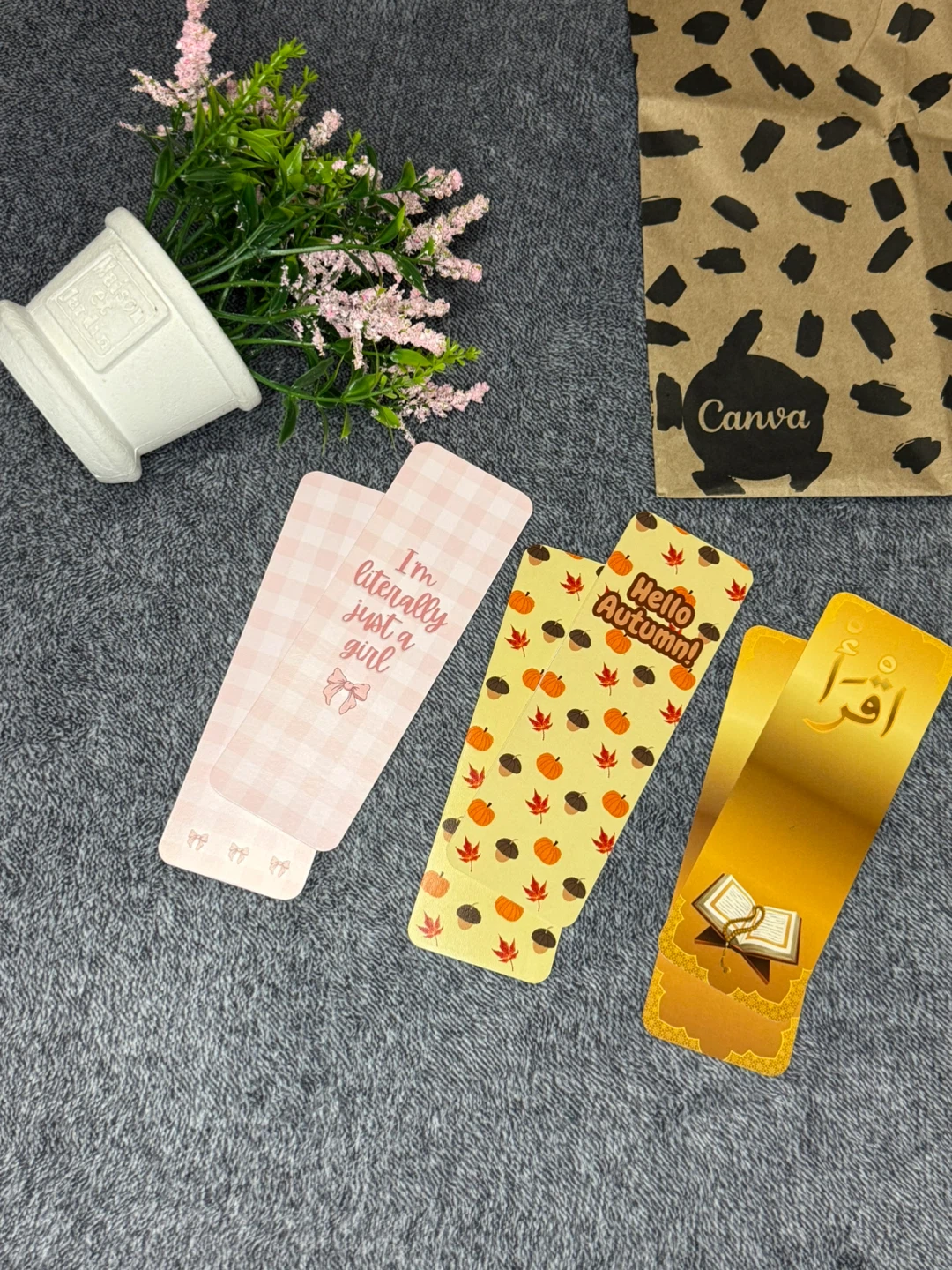 Cute Bookmarks - Pink Gingham, Fall Theme, Arabic