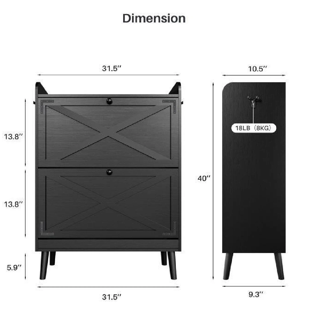 Black 2-Drawer Shoe Rack Cabinet - photo 3