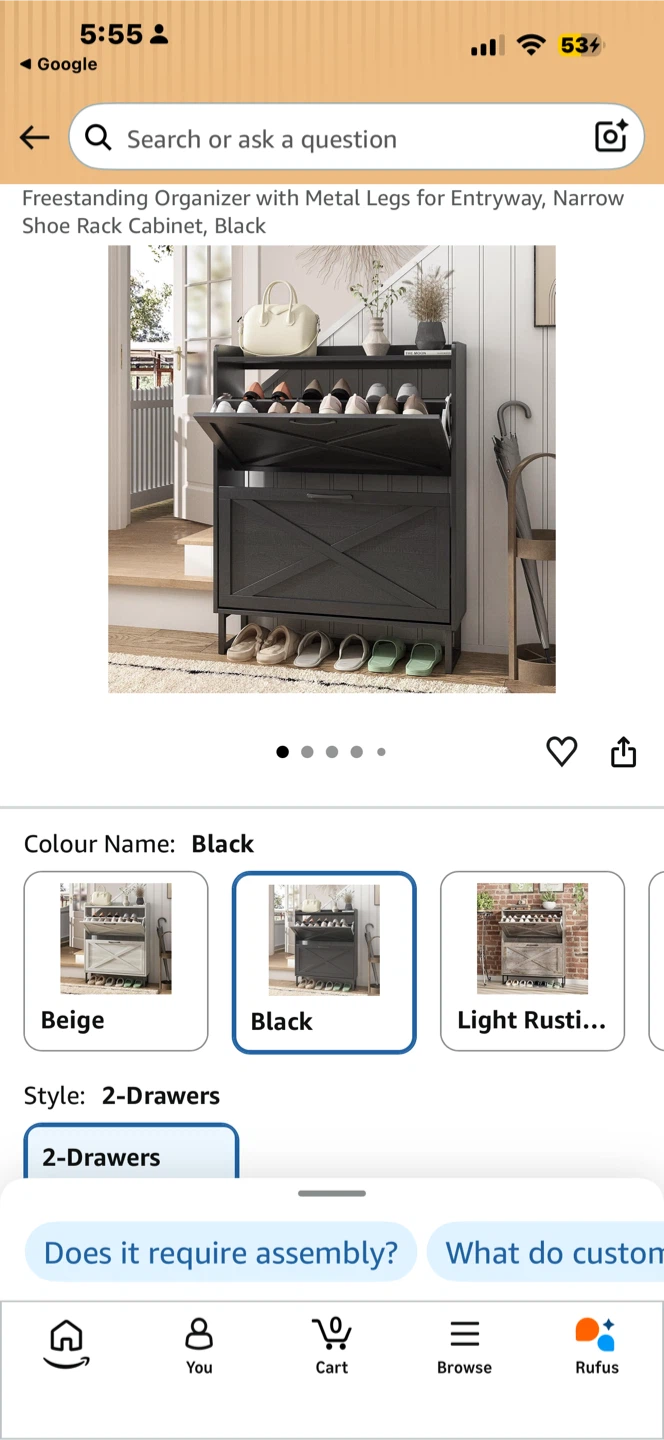 Black 2-Drawer Shoe Rack Cabinet - photo 4