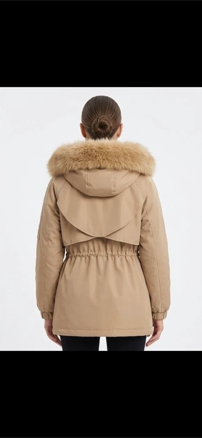 Brand New Beige Hooded Parka Jacket with Faux Fur Trim - photo 2