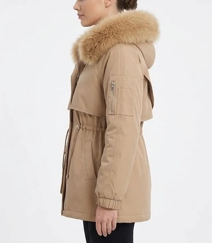 Brand New Beige Hooded Parka Jacket with Faux Fur Trim - photo 3