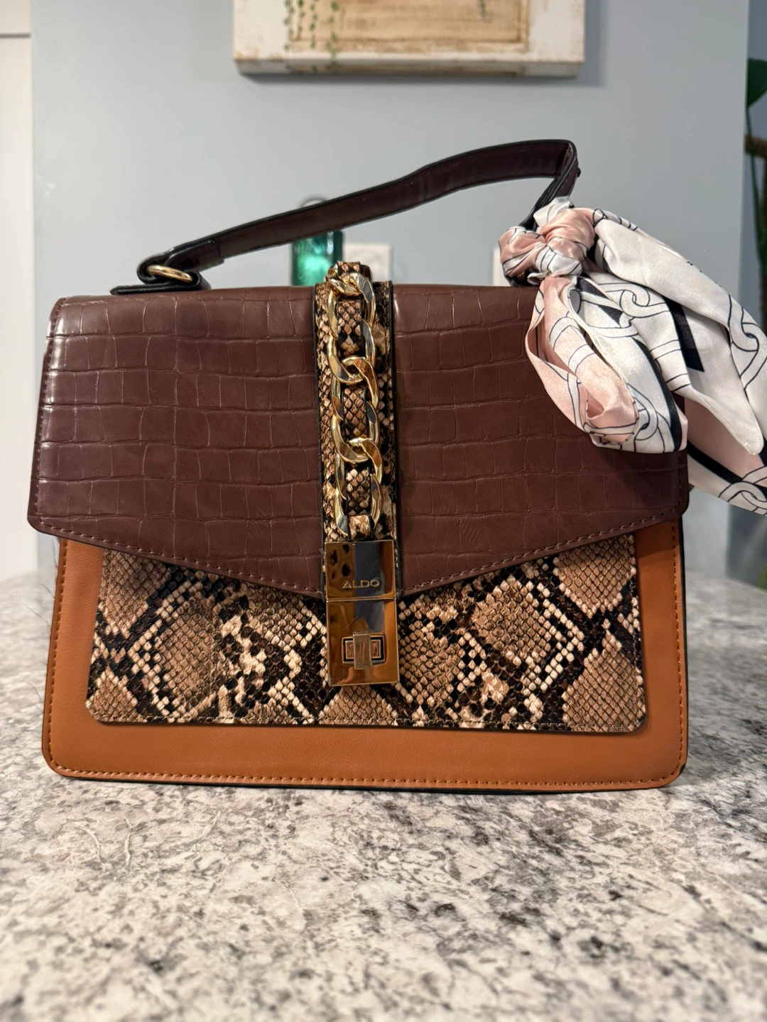 ALDO Satchel Handbag with Scarf Accent