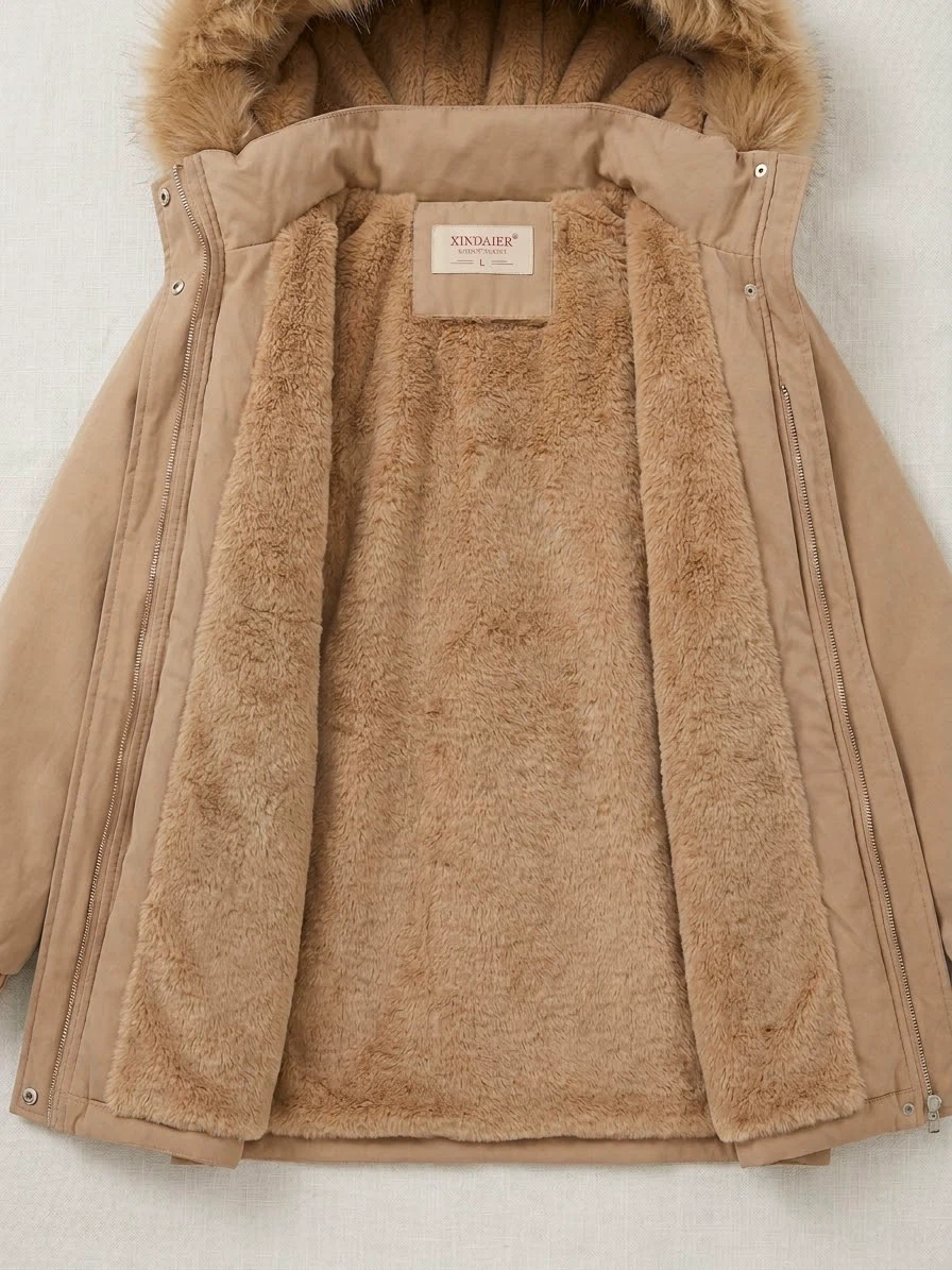 Brand New Beige Hooded Parka Jacket with Faux Fur Trim - photo 4