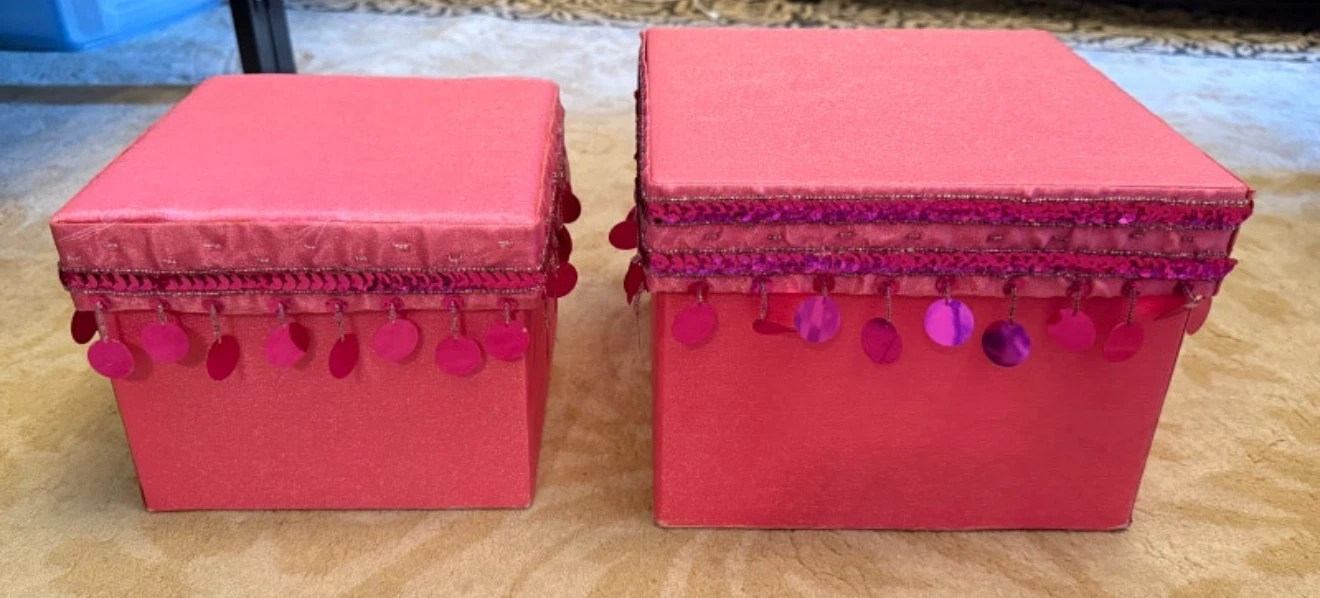 Pair of Pink Sequin Fabric Storage Boxes
