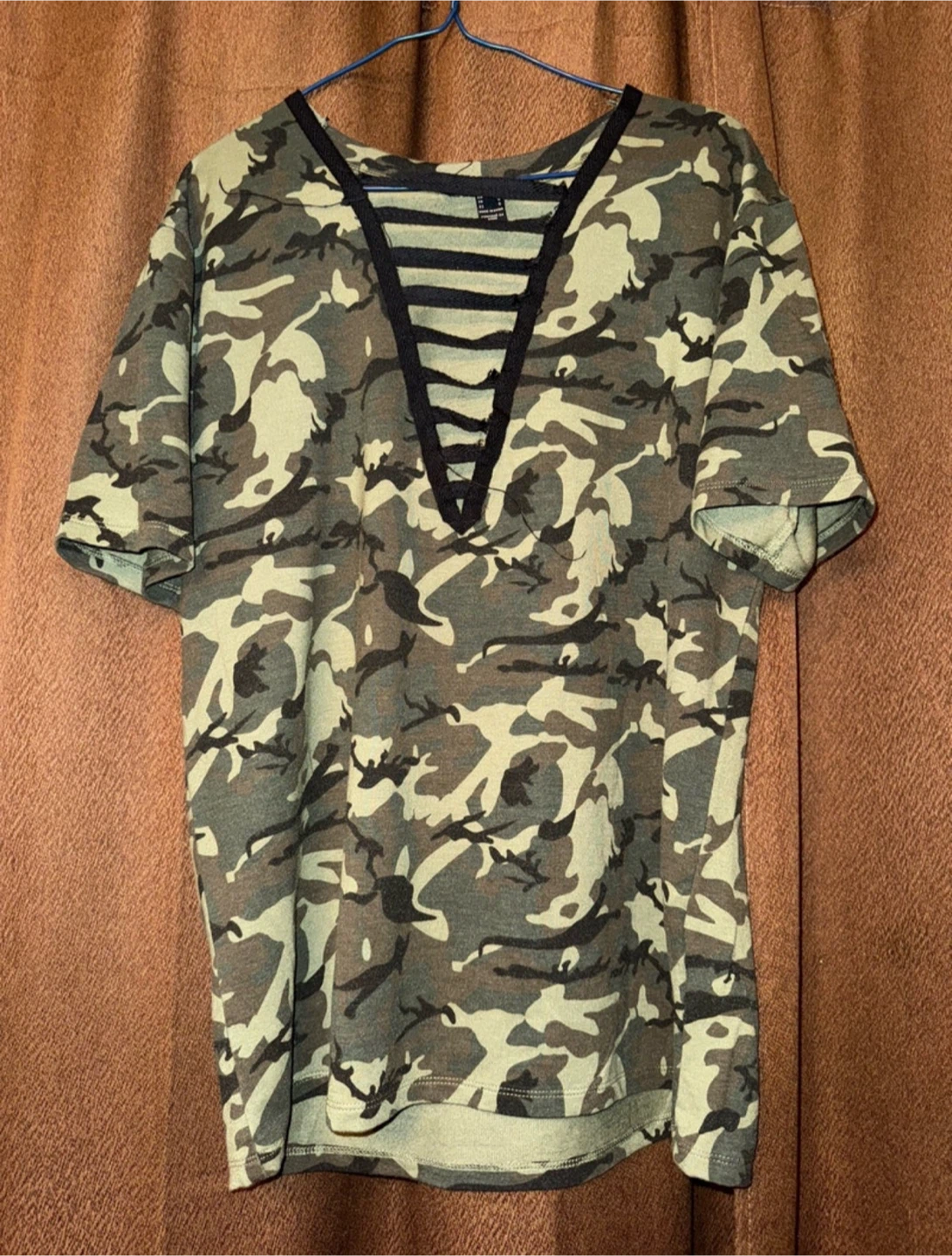Urban Planet Camouflage Lace Up V-Neck T-Shirt