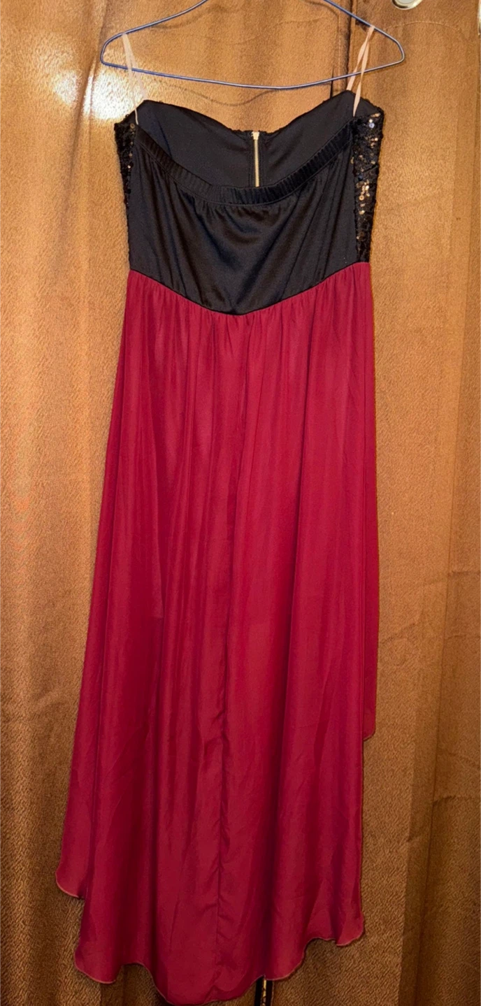 G.L.A.M Sequin Top High Low Dress in Burgundy and Black - photo 2