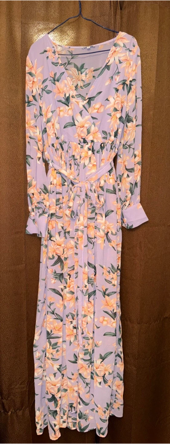 Fashion Nova Floral Lavender Maxi Dress