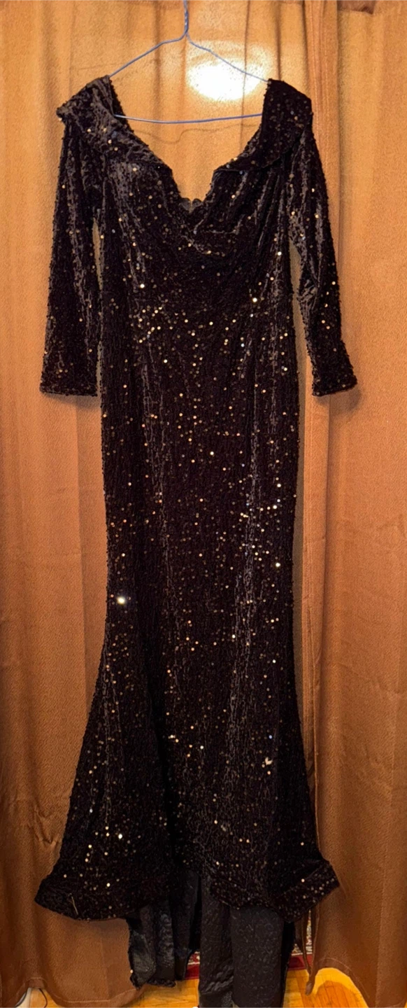 Fashion Nova Off-The-Shoulder Black Sequin Long Maxi Dress