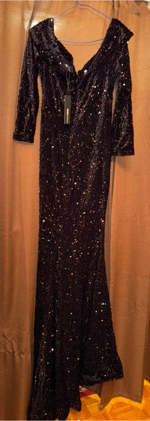 Fashion Nova Off-The-Shoulder Black Sequin Long Maxi Dress - photo 2