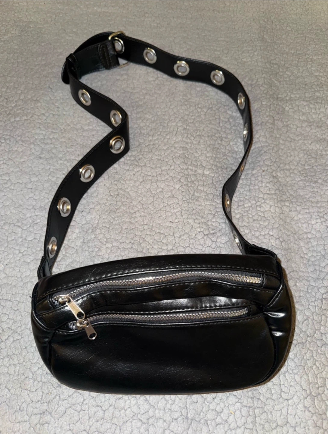 Black Crossbody Bag with Grommet Strap